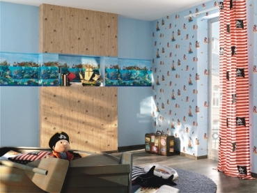 Preview: Rasch Ausbrenner Voile Villa Coppenrath Nr. 865539 Capt`n Sharky bedruckt bunt